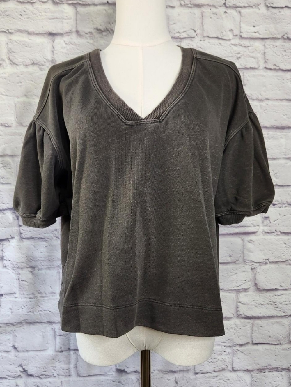 Daily Practice By Anthropologie Puff-sleeved Gray Top Womens Oversized Small
